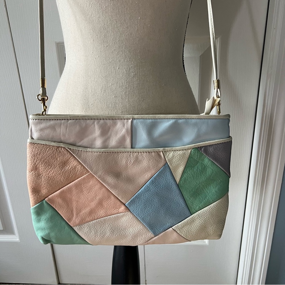 Vintage Pastel Patchwork Leather Shoulder Bag - Picture 2 of 10